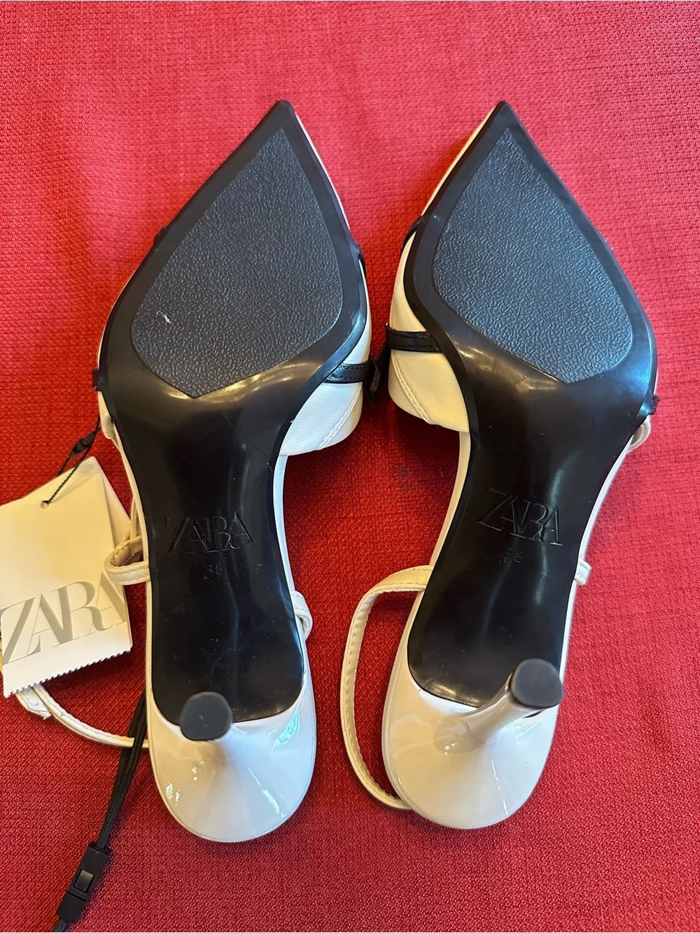 Zara Cream and Black Pointed Slingback Pumps with Buckle Strap NWT 7.5